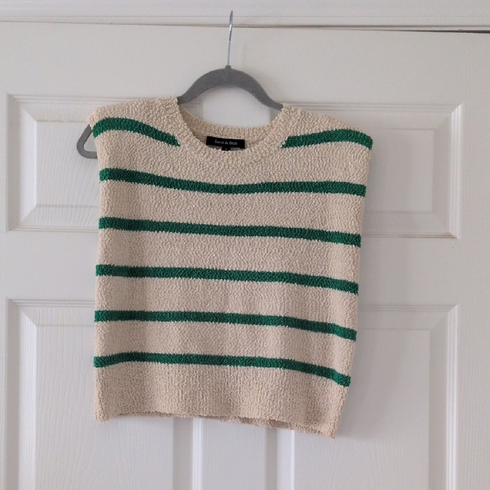 Strut & Bolt | Striped Knit Sleeveless Top | Cream & Kelly Green | Small